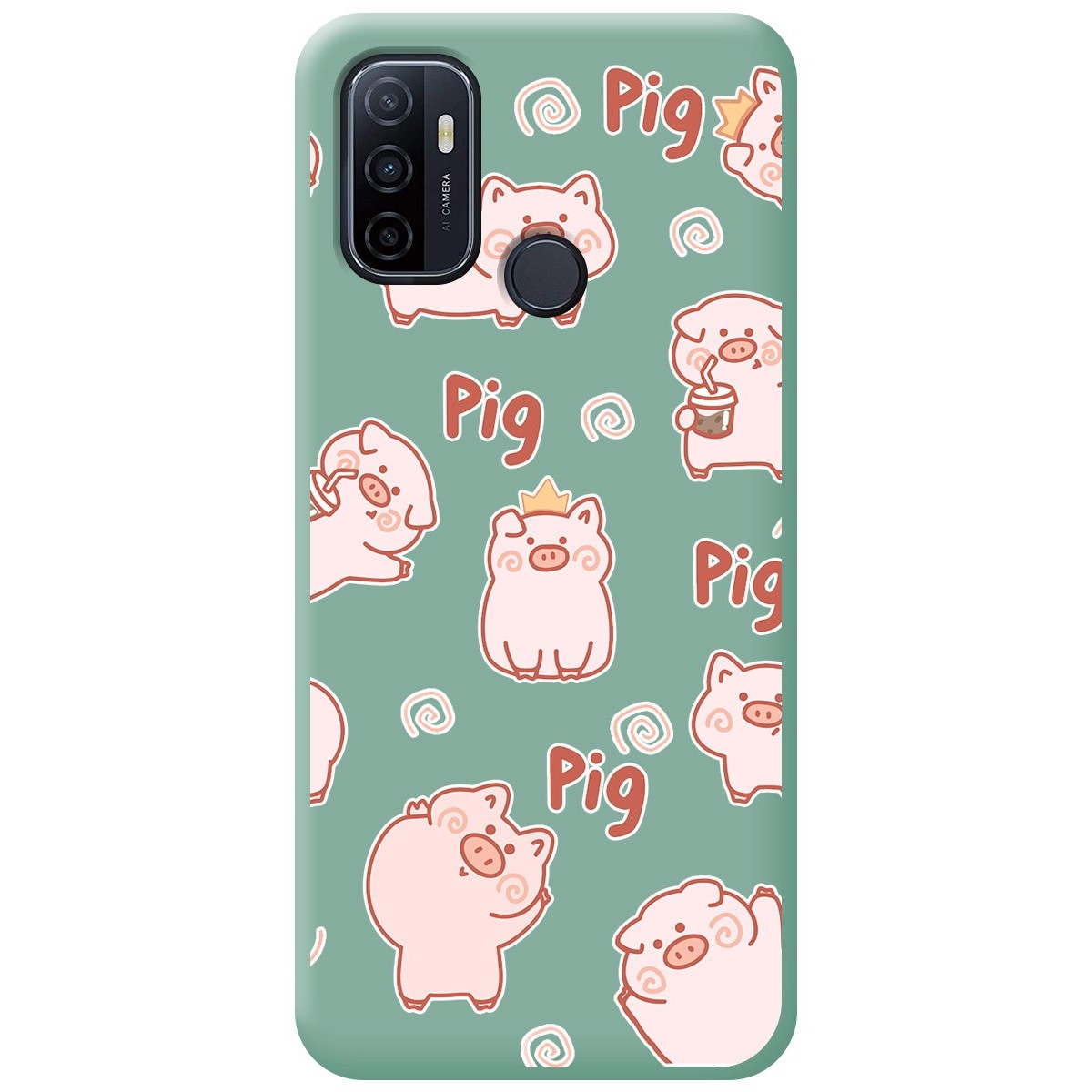 Funda Silicona Líquida Verde para Oppo A53 / A53s diseño Cerdos Dibujos