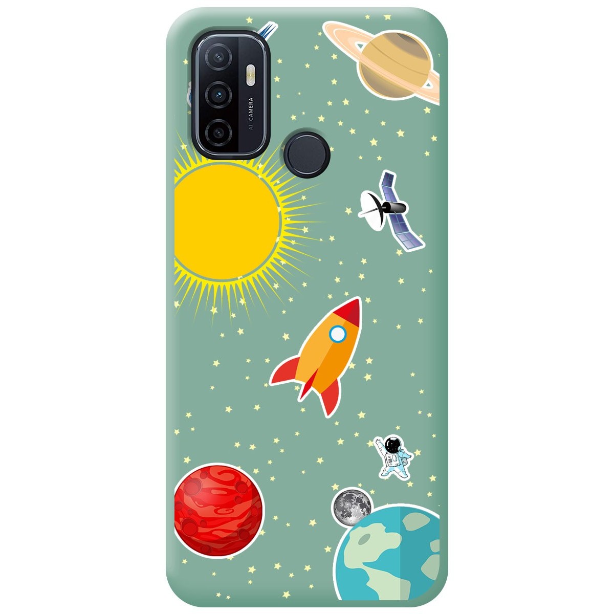 Funda Silicona Líquida Verde para Oppo A53 / A53s diseño Espacio Dibujos