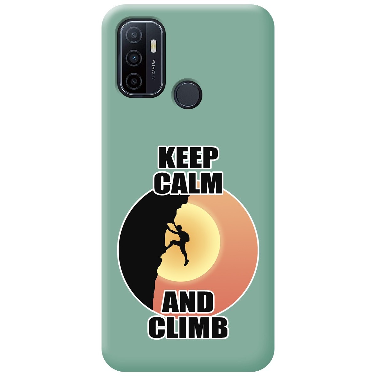 Funda Silicona Líquida Verde para Oppo A53 / A53s diseño Hombre Escalada Dibujos