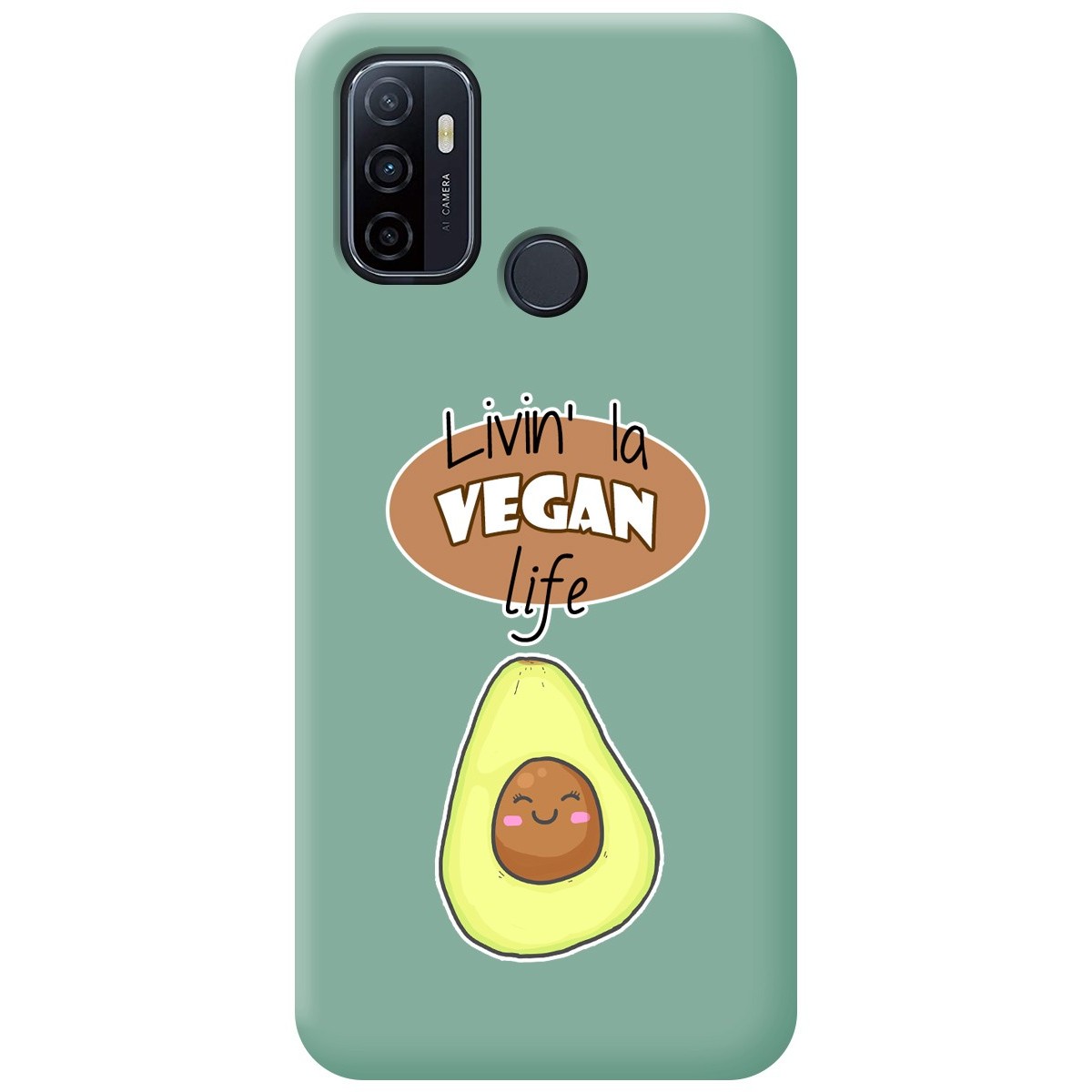 Funda Silicona Líquida Verde para Oppo A53 / A53s diseño Vegan Life Dibujos