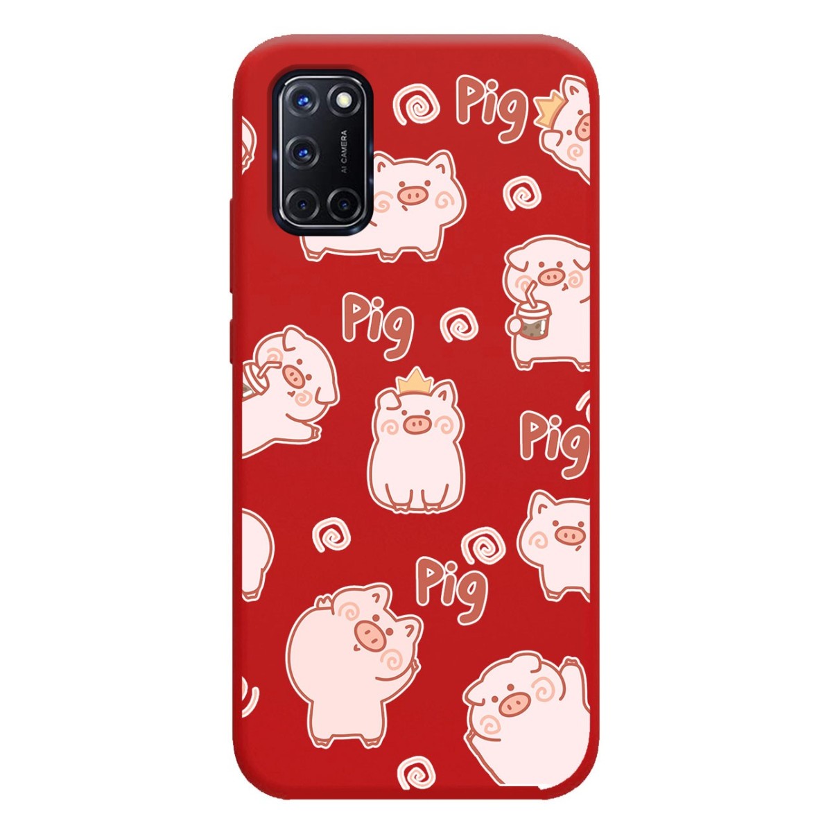 Funda Silicona Líquida Roja para Oppo A52 / A72 diseño Cerdos Dibujos
