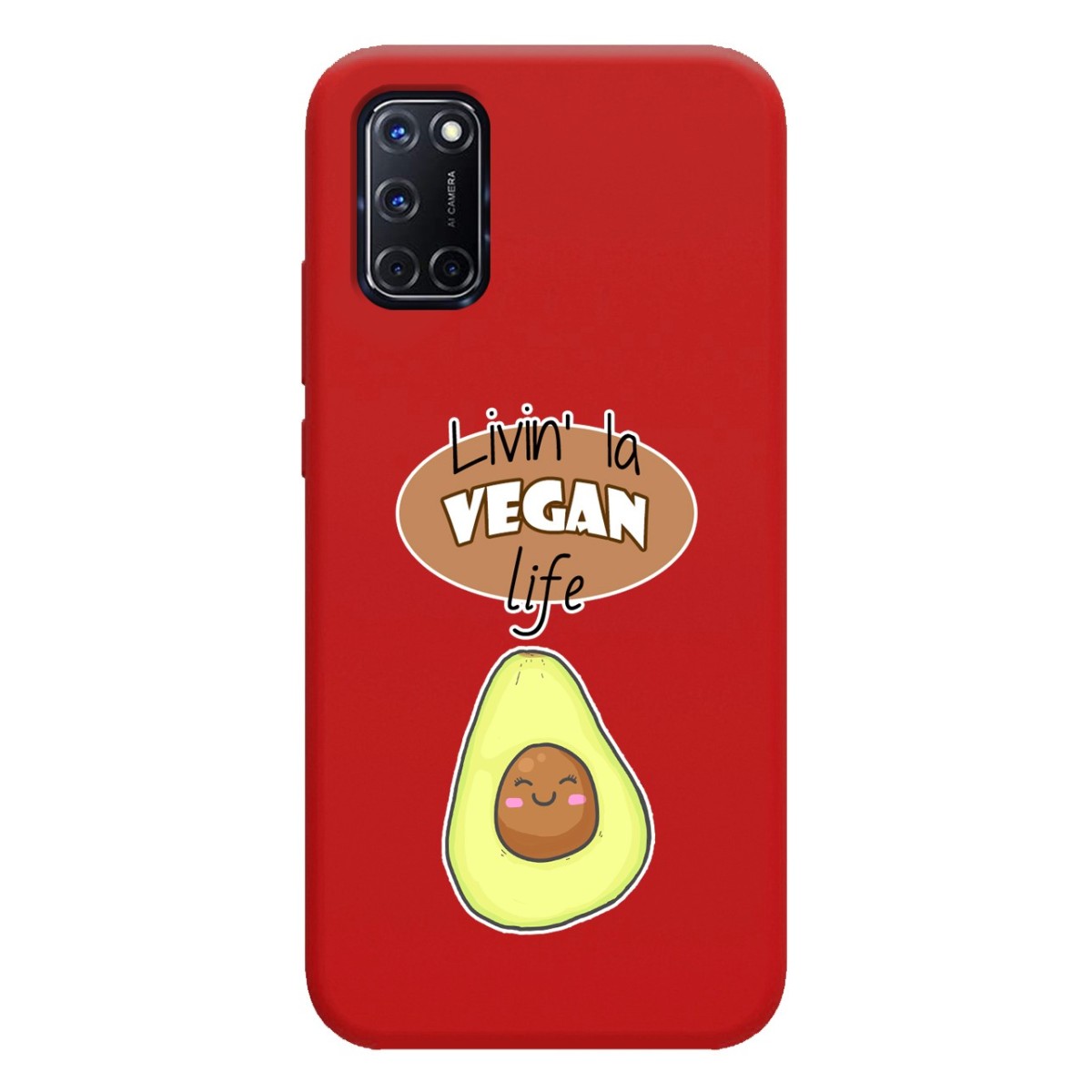 Funda Silicona Líquida Roja para Oppo A52 / A72 diseño Vegan Life Dibujos
