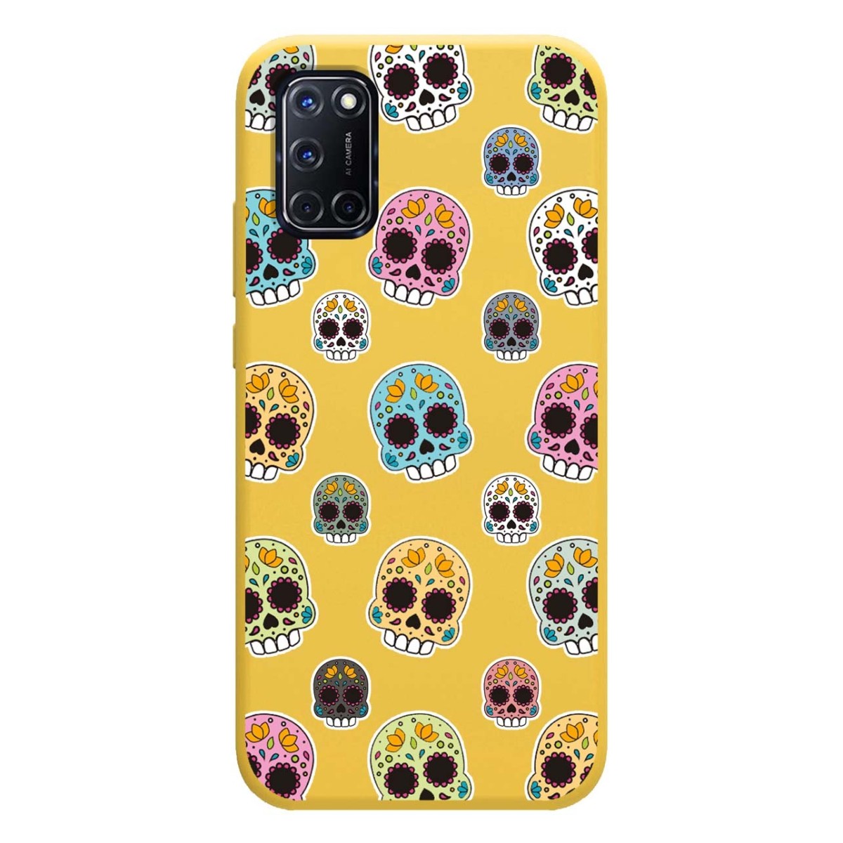 Funda Silicona Líquida Amarilla para Oppo A52 / A72 diseño Catrina Dibujos