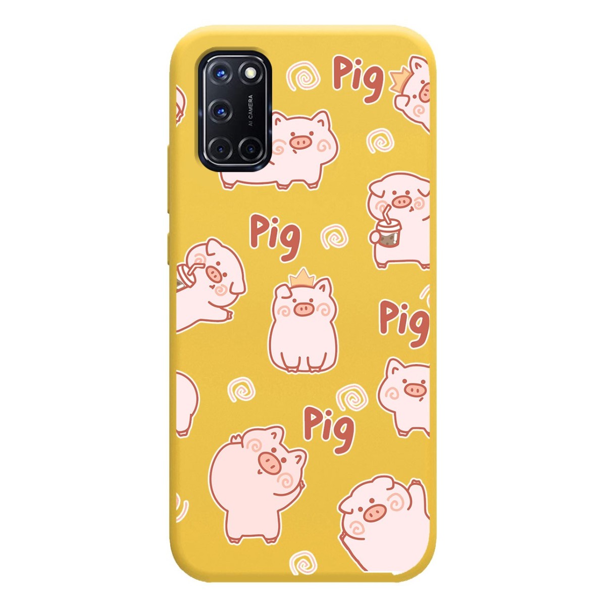 Funda Silicona Líquida Amarilla para Oppo A52 / A72 diseño Cerdos Dibujos