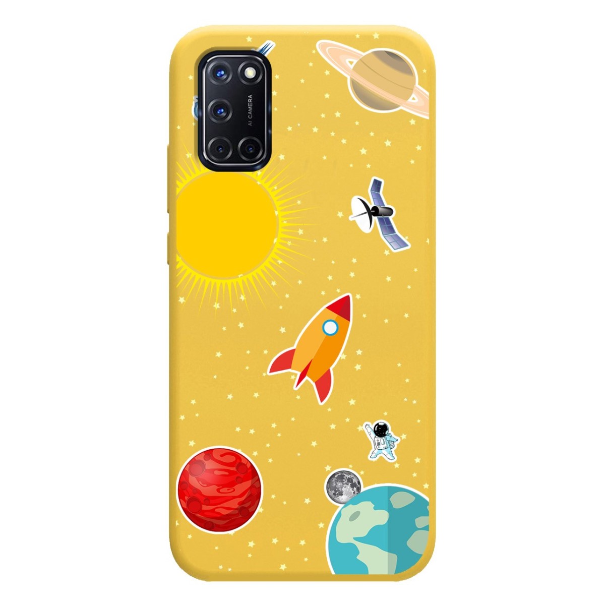 Funda Silicona Líquida Amarilla para Oppo A52 / A72 diseño Espacio Dibujos