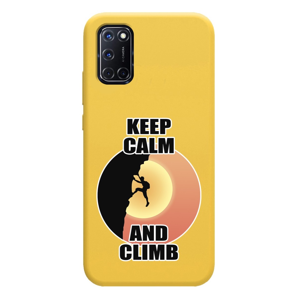 Funda Silicona Líquida Amarilla para Oppo A52 / A72 diseño Hombre Escalada Dibujos