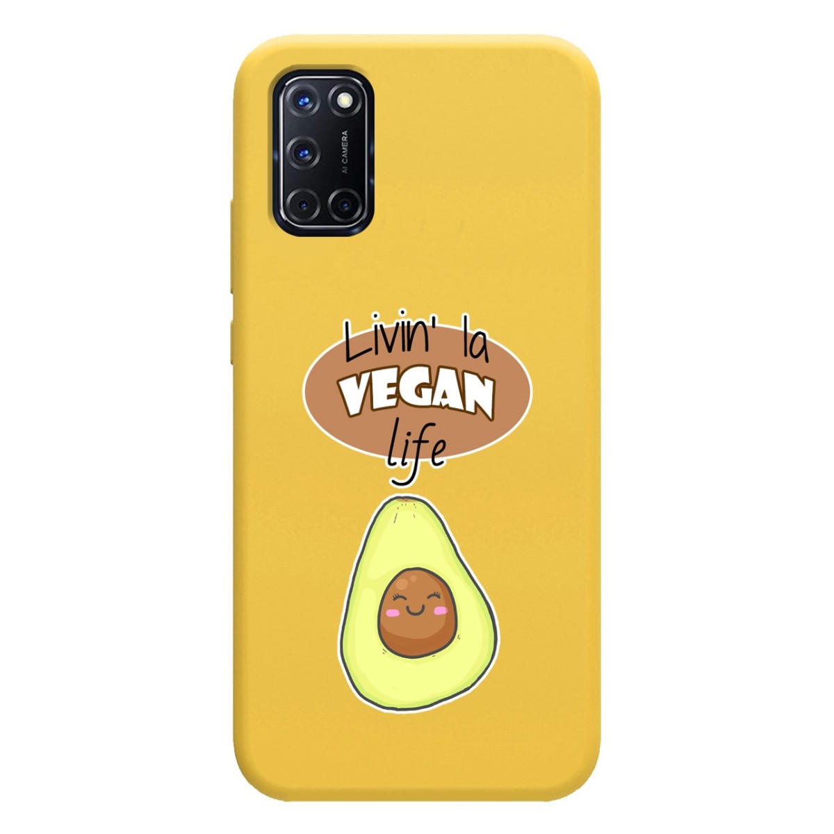 Funda Silicona Líquida Amarilla para Oppo A52 / A72 diseño Vegan Life Dibujos