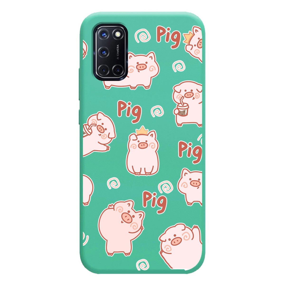 Funda Silicona Líquida Verde para Oppo A52 / A72 diseño Cerdos Dibujos