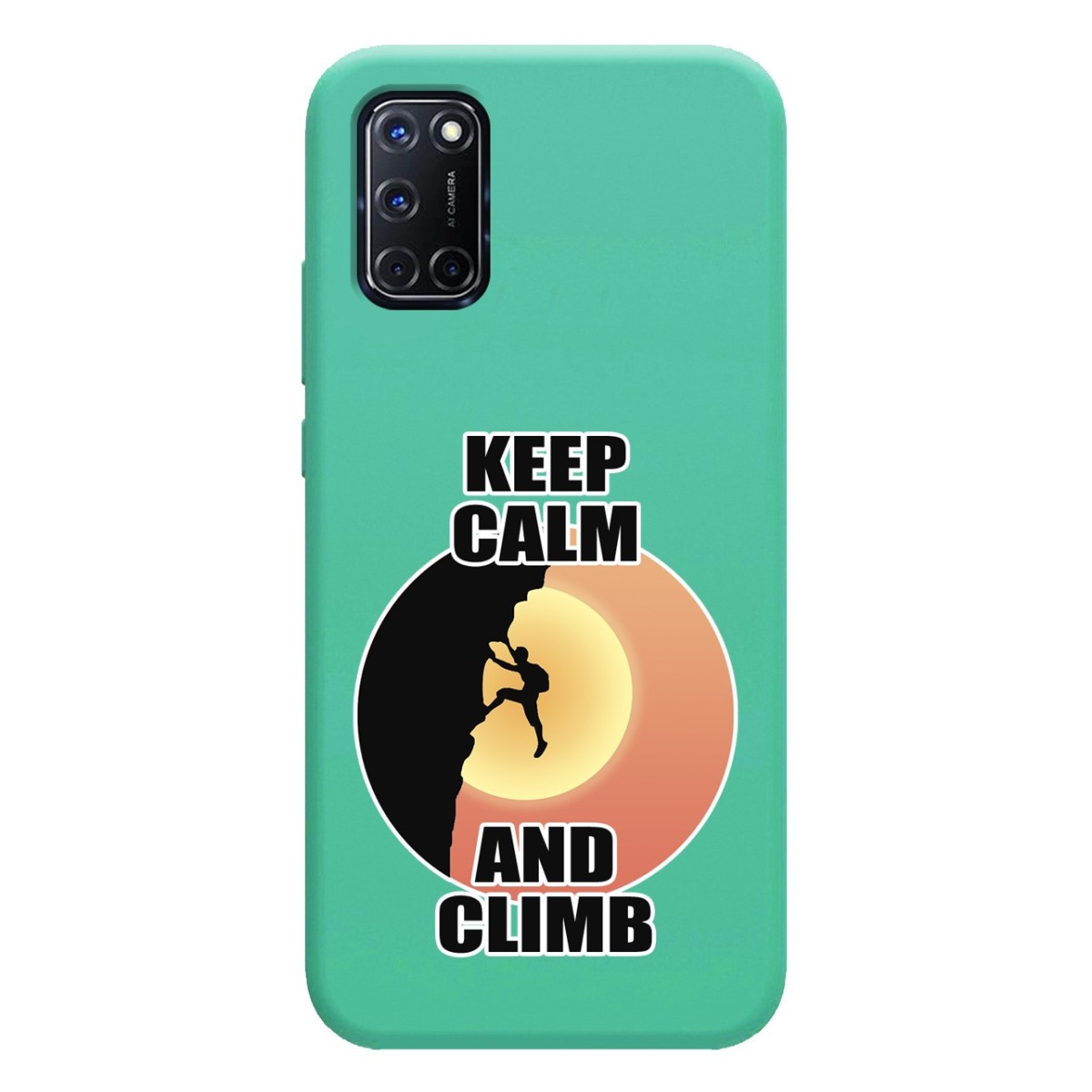 Funda Silicona Líquida Verde para Oppo A52 / A72 diseño Hombre Escalada Dibujos