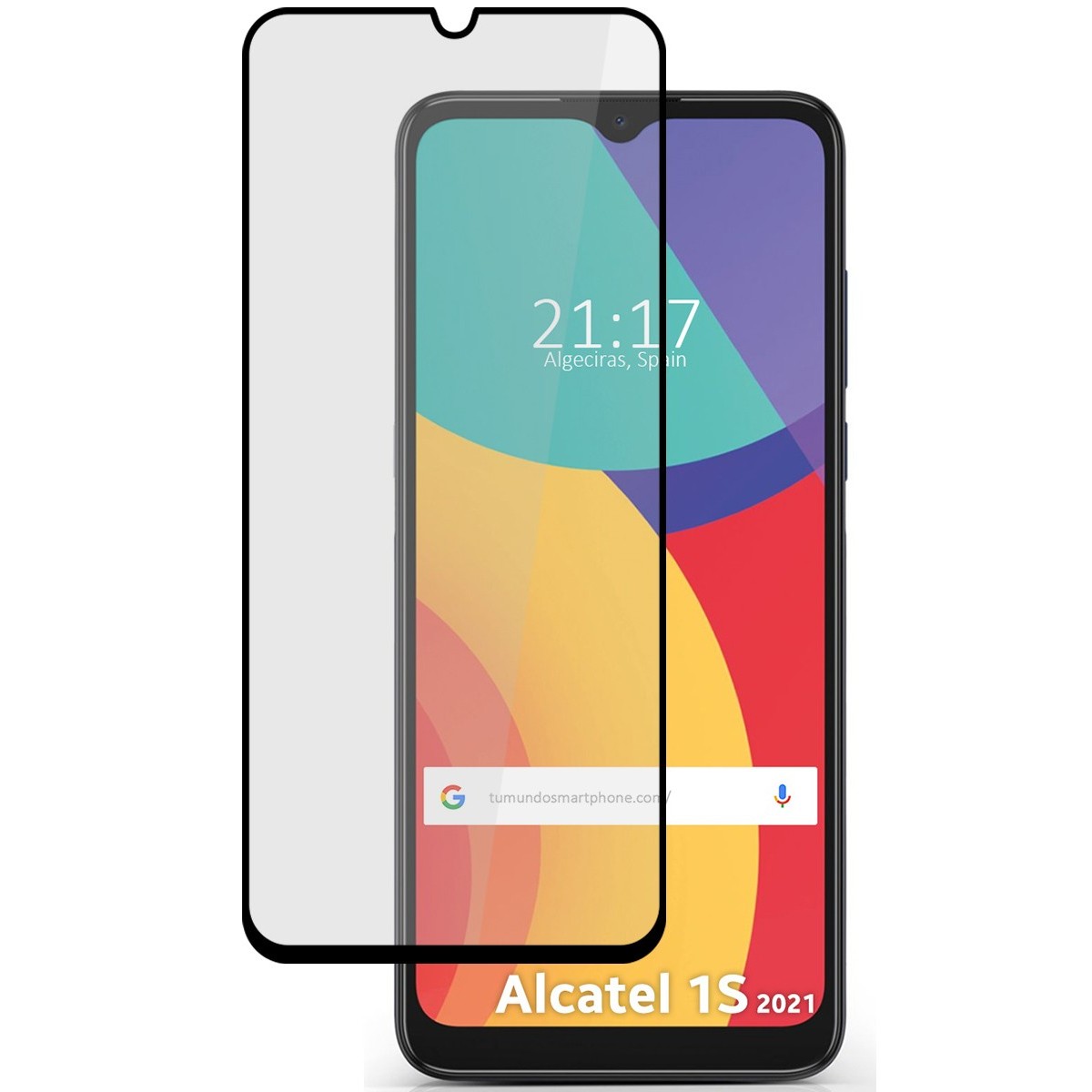 Protector Cristal Templado Completo 5D Full Glue Negro para Alcatel 1S 2021 / 3L 2021 Vidrio