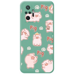 Funda Silicona Líquida Verde para Xiaomi Redmi Note 10 Pro diseño Cerdos Dibujos