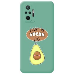 Funda Silicona Líquida Verde para Xiaomi Redmi Note 10 Pro diseño Vegan Life Dibujos