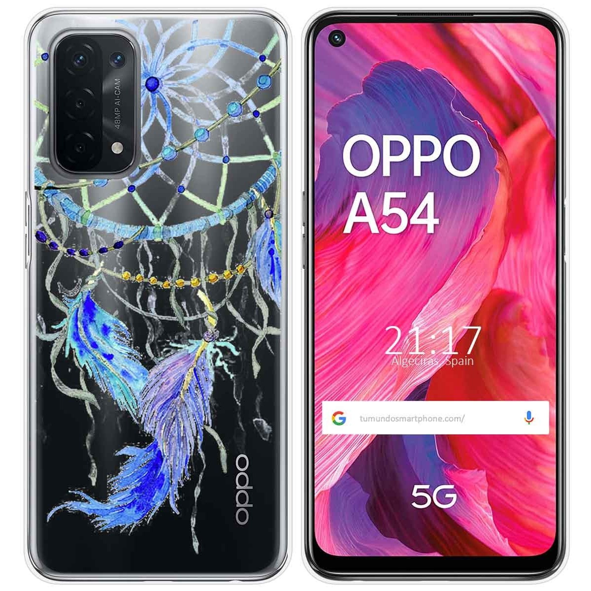 Funda Gel Transparente para Oppo A54 5G / A74 5G diseño Plumas Dibujos
