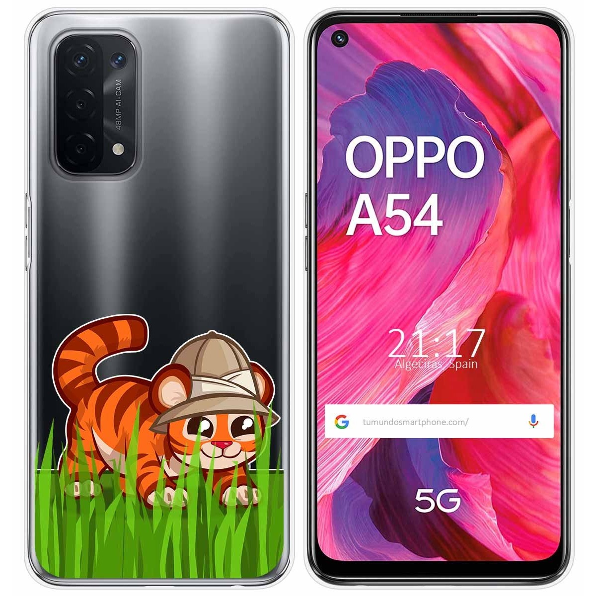 Funda Gel Transparente para Oppo A54 5G / A74 5G diseño Tigre Dibujos