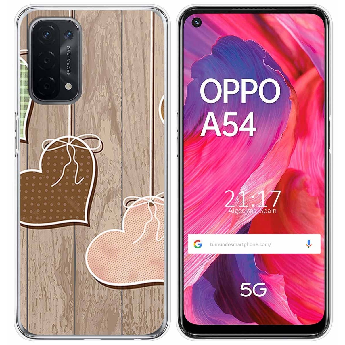Funda Gel Tpu para Oppo A54 5G / A74 5G diseño Corazones Madera Dibujos