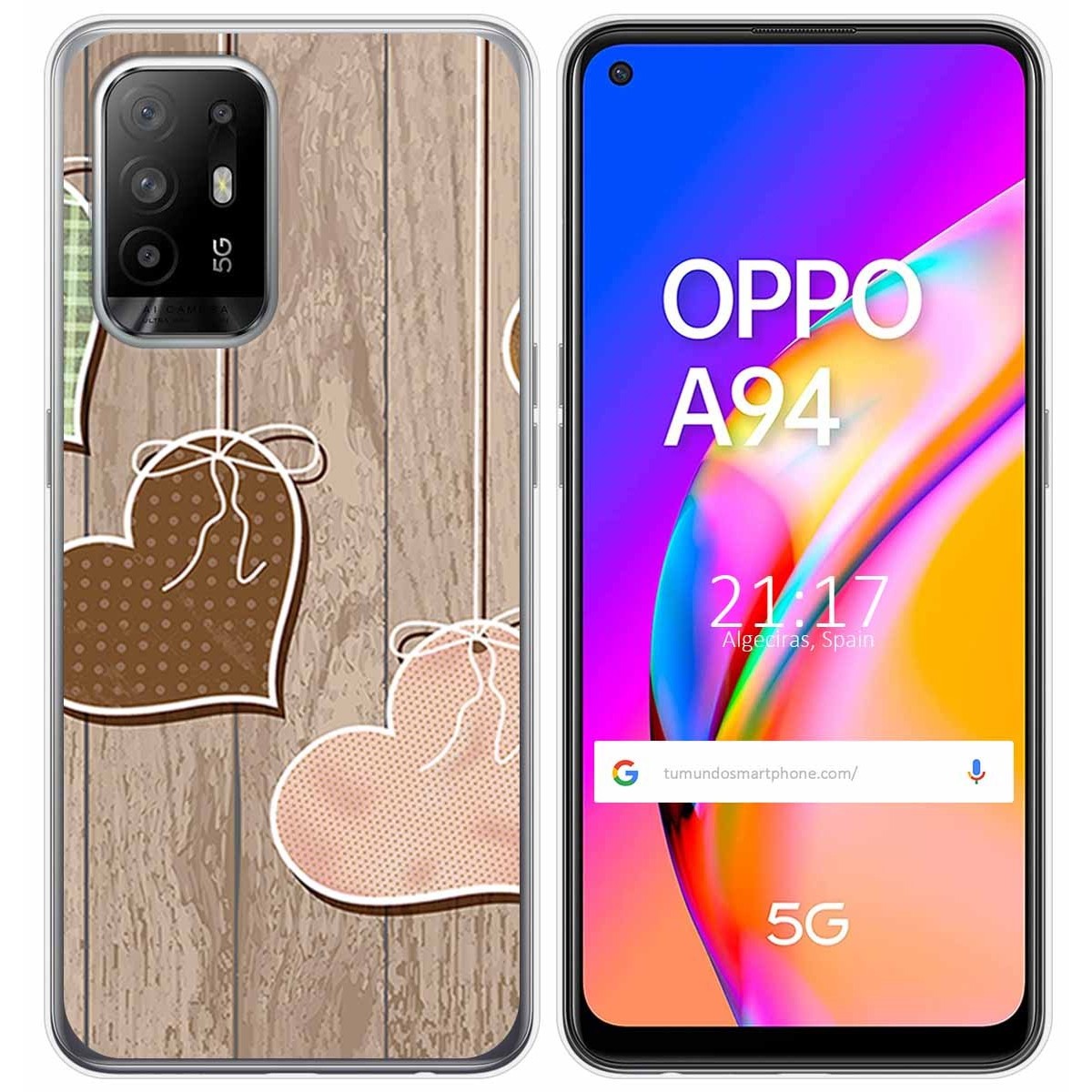 Funda Gel Tpu para Oppo A94 5G diseño Corazones Madera Dibujos