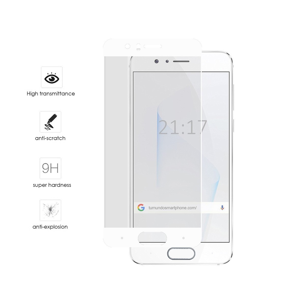 Protector Cristal Templado Frontal Completo Blanco para Huawei Honor 9 Vidrio