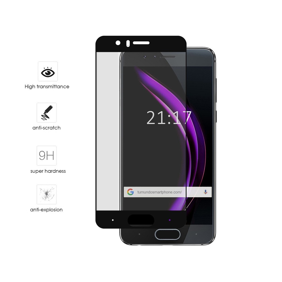 Protector Cristal Templado Frontal Completo Negro para Huawei Honor 9 Vidrio