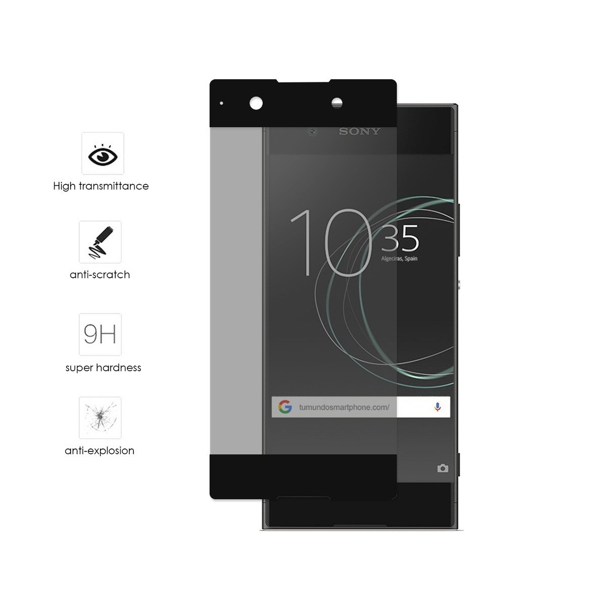 Protector Cristal Templado Frontal Completo Negro para Sony Xperia XA1 Vidrio