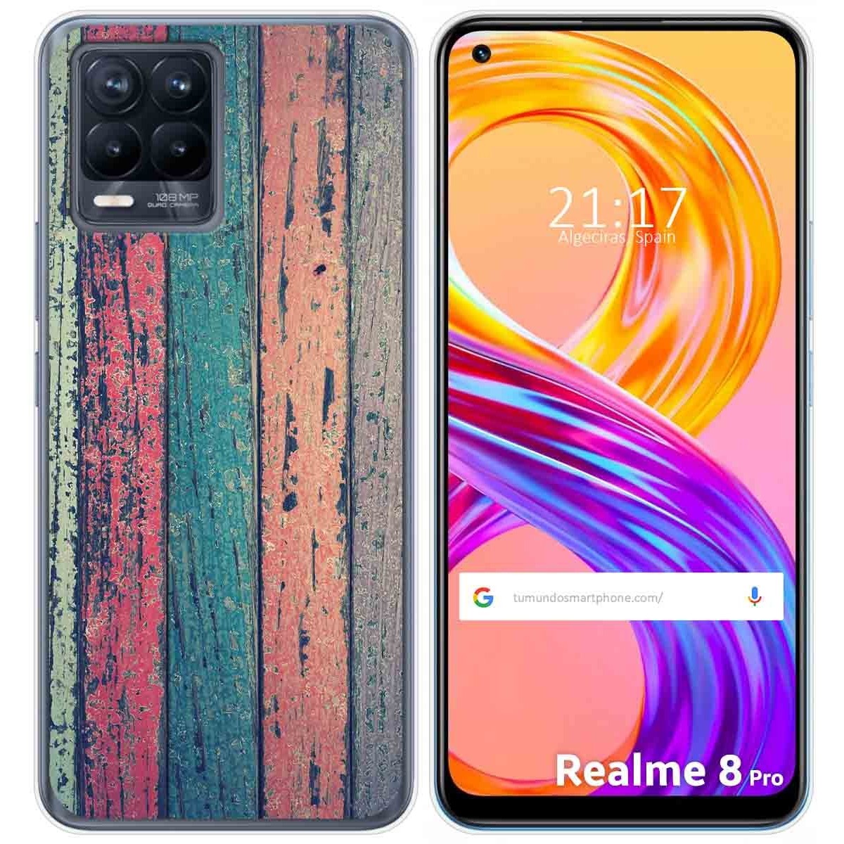 Funda Gel Tpu para Realme 8 4G / 8 Pro diseño Madera 10 Dibujos