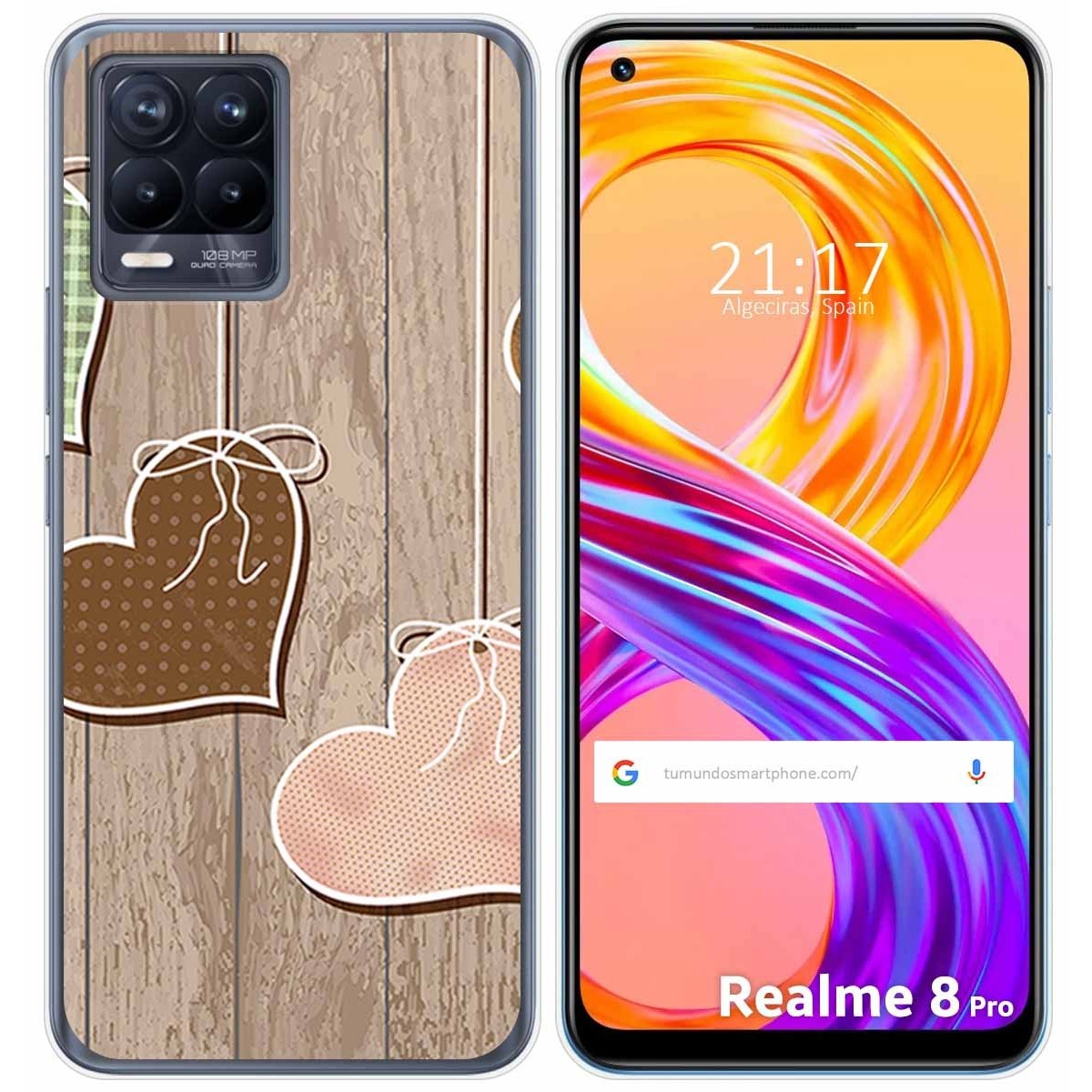 Funda Gel Tpu para Realme 8 4G / 8 Pro diseño Corazones Madera Dibujos