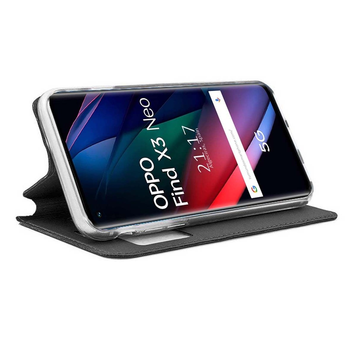 Funda Libro Soporte con Ventana para Oppo Find X3 Neo 5G color Negra