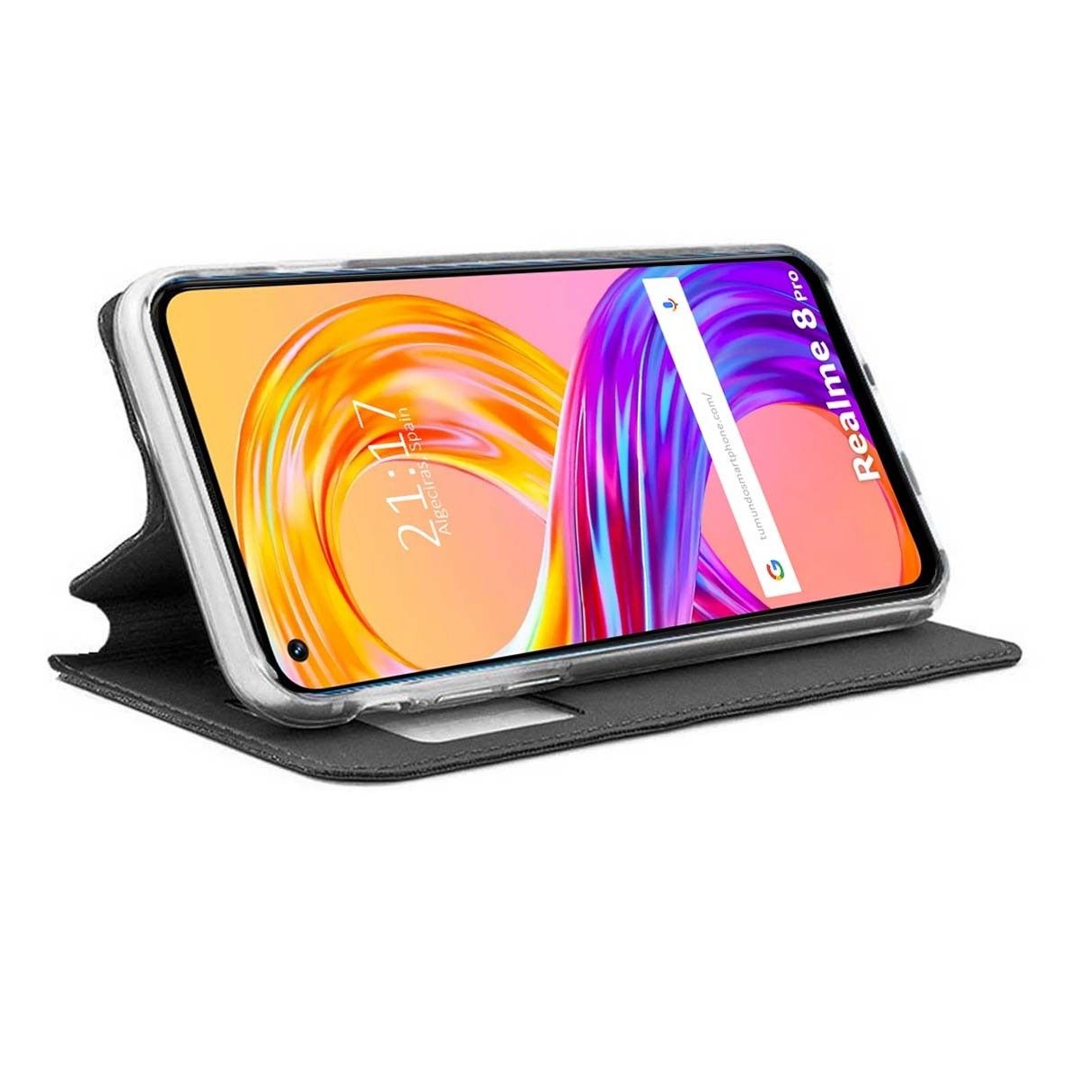 Funda Libro Soporte con Ventana para Realme 8 4G / 8 Pro color Negra
