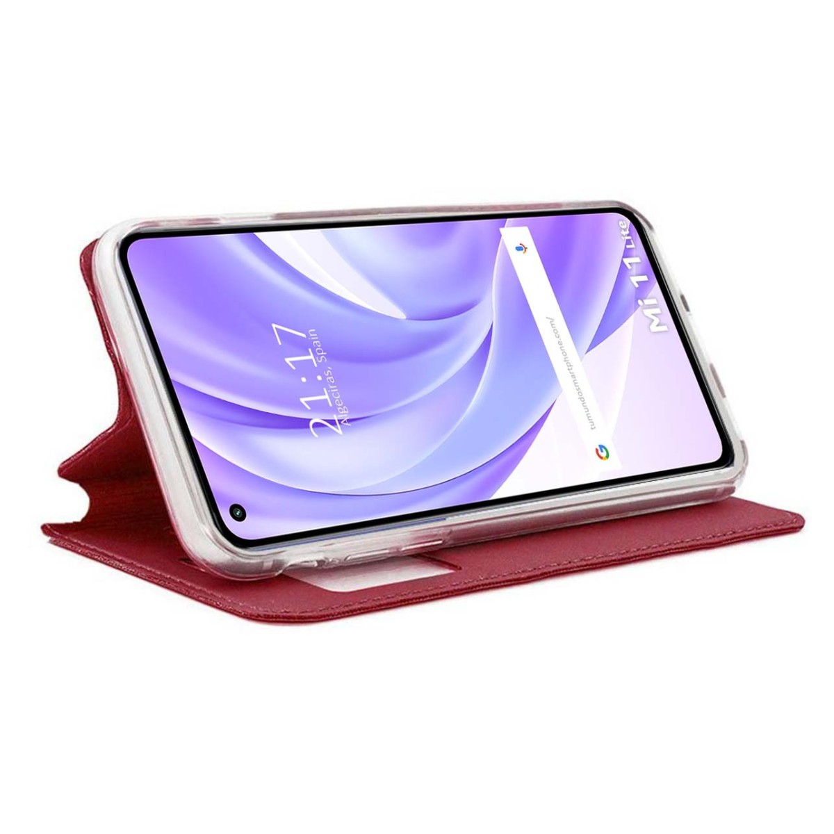 Funda Libro Soporte con Ventana para Xiaomi Mi 11 Lite 4G / 5G / 5G NE color Roja
