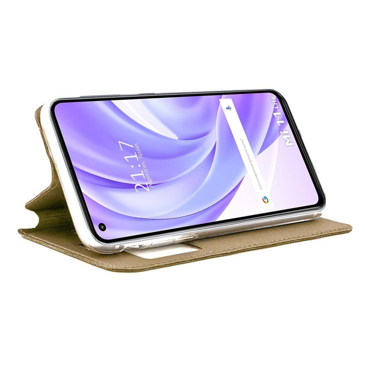 Funda Libro Soporte con Ventana para Xiaomi Mi 11 Lite 4G / 5G / 5G NE color Dorada