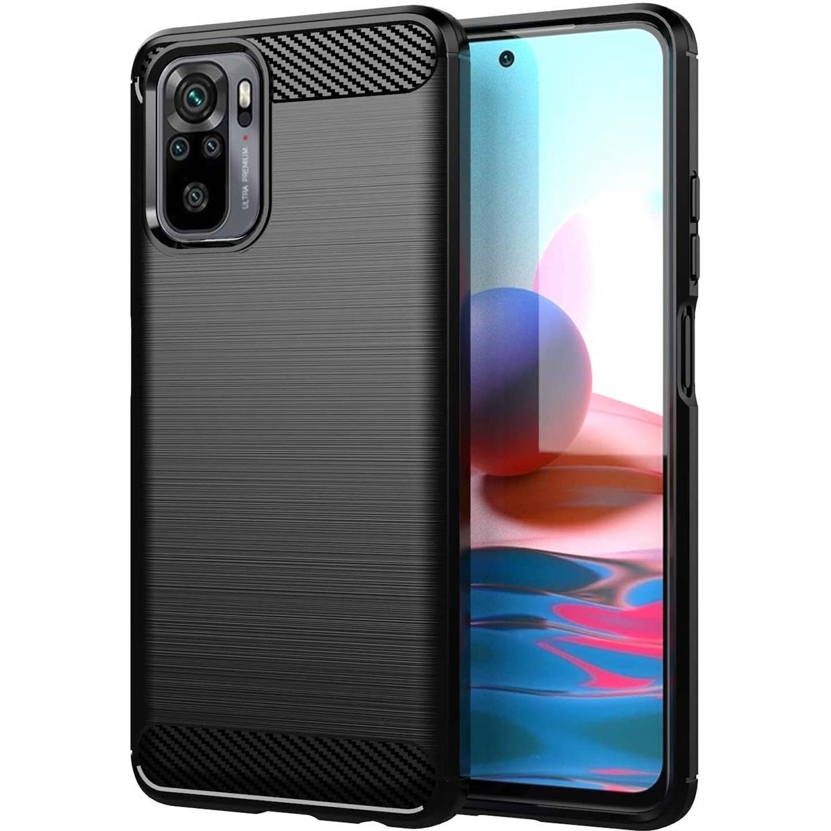 Funda Gel Tpu Tipo Carbon Negra para Xiaomi Redmi Note 10 / 10S