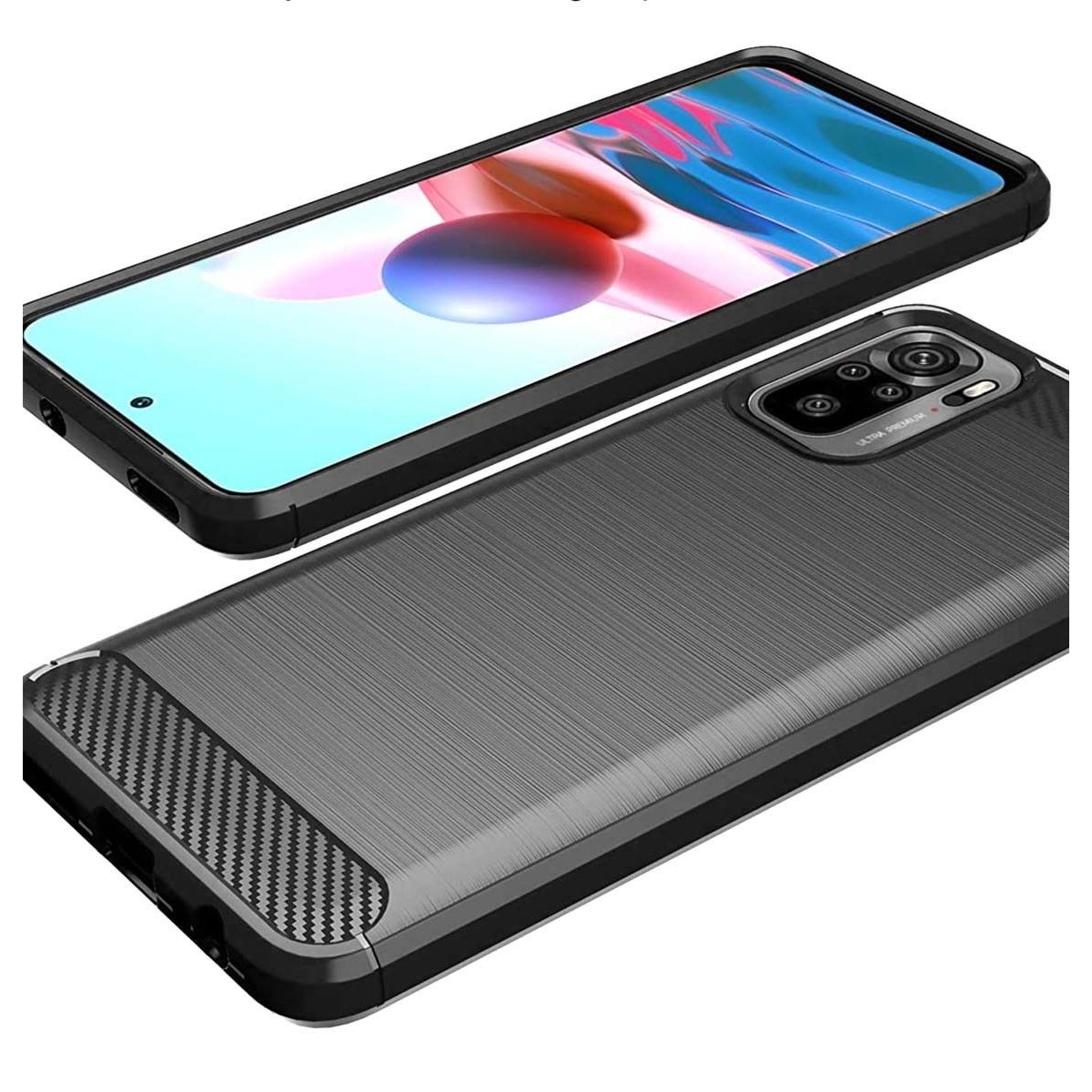 Funda Gel Tpu Tipo Carbon Negra para Xiaomi Redmi Note 10 / 10S