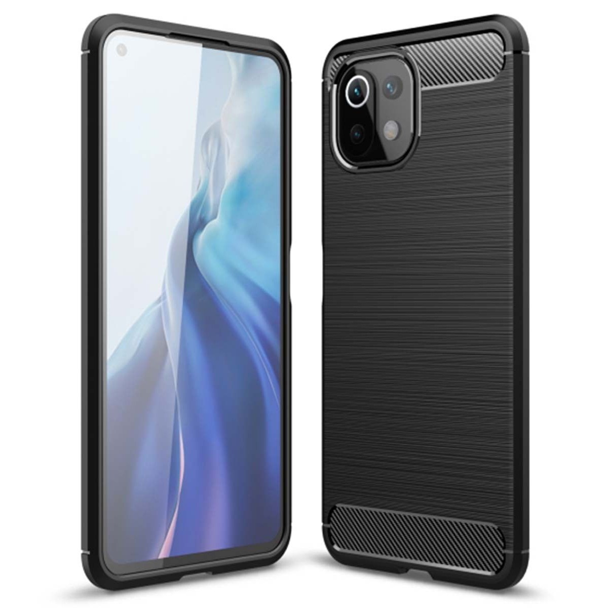 Funda Gel Tpu Tipo Carbon Negra para Xiaomi Mi 11 Lite 4G / 5G / 5G NE