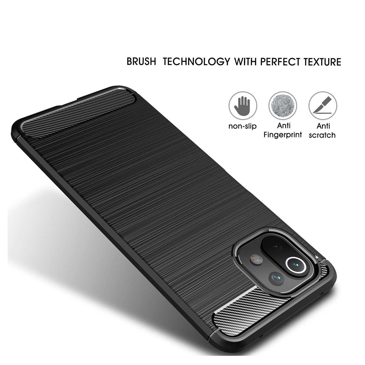 Funda Gel Tpu Tipo Carbon Negra para Xiaomi Mi 11 Lite 4G / 5G / 5G NE