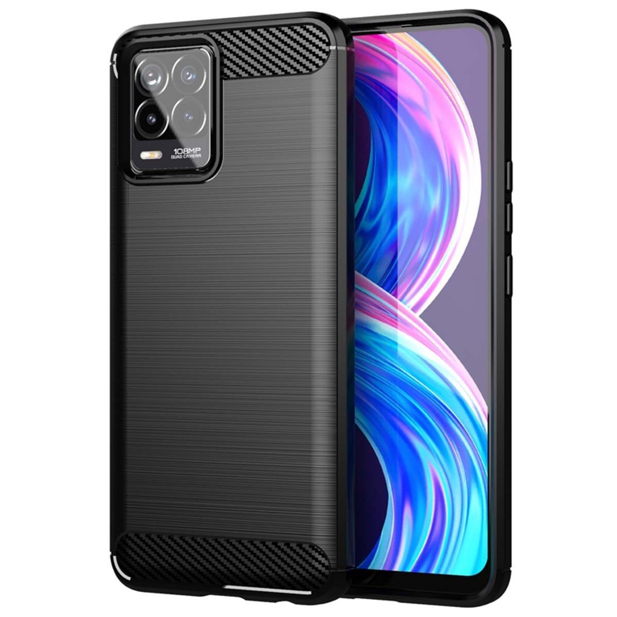 Funda Gel Tpu Tipo Carbon Negra para Realme 8 4G / 8 Pro