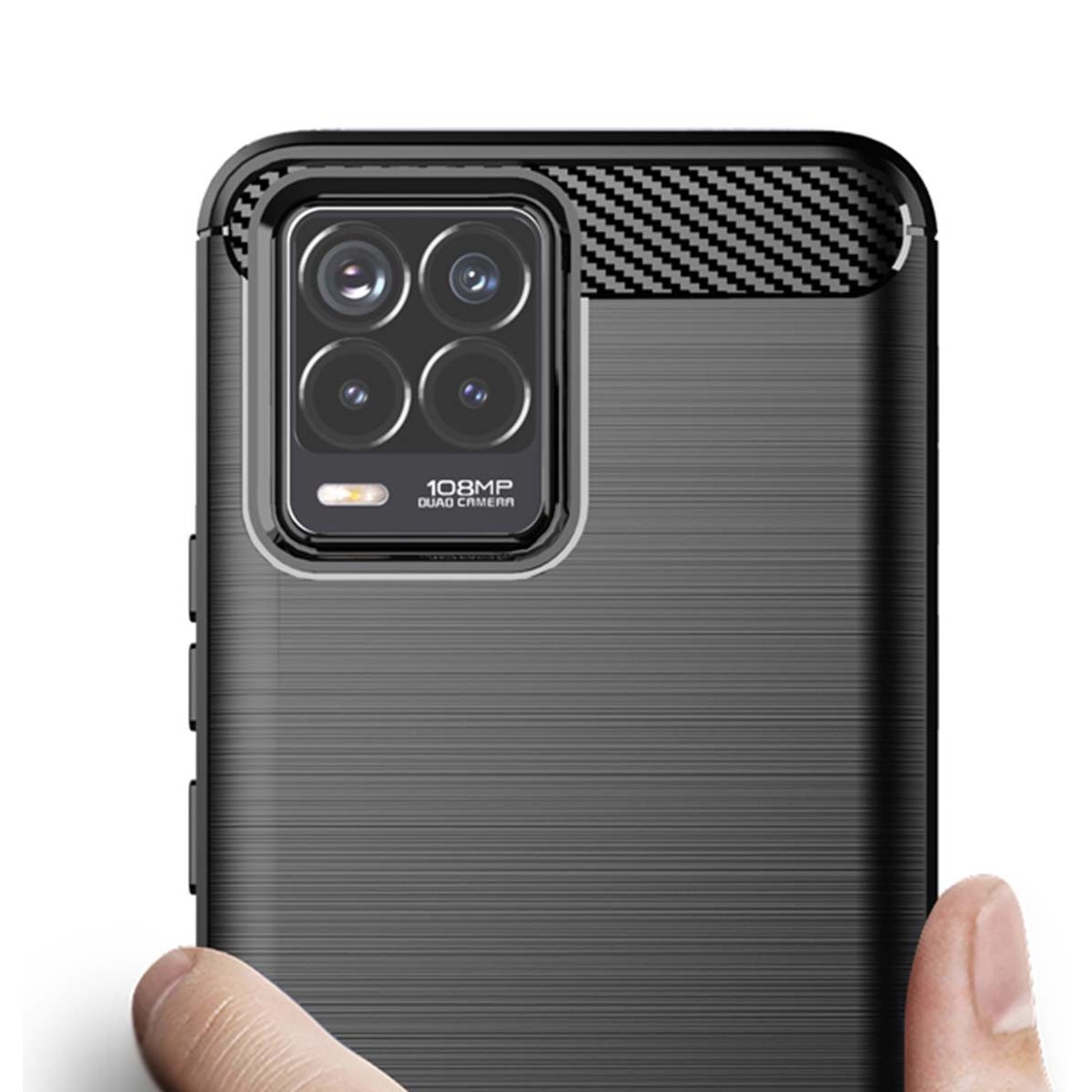 Funda Gel Tpu Tipo Carbon Negra para Realme 8 4G / 8 Pro
