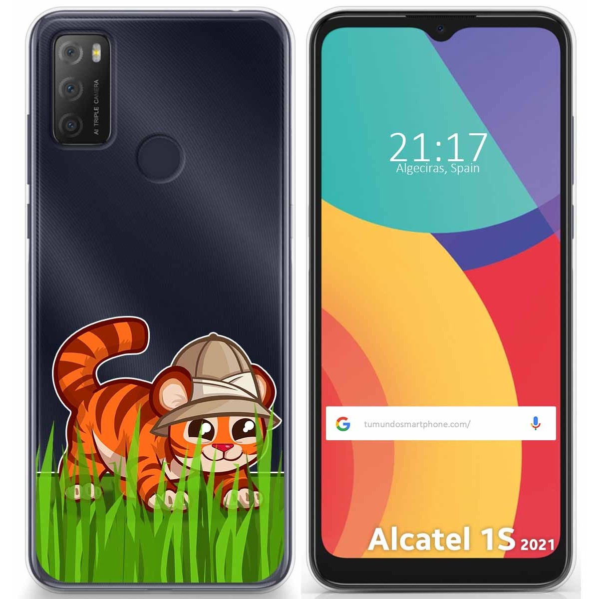 Funda Gel Transparente para Alcatel 1S 2021 / 3L 2021 diseño Tigre Dibujos
