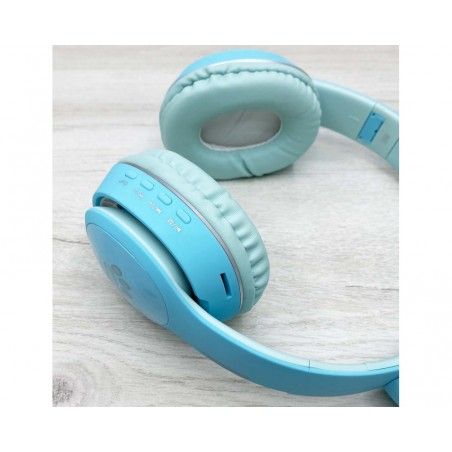 Cascos Auriculares Bluetooth con Orejas de Gato Color Azul