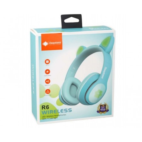 Cascos Auriculares Bluetooth con Orejas de Gato Color Azul