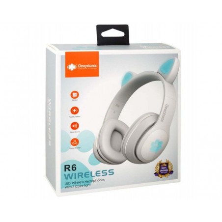 Cascos Auriculares Bluetooth con Orejas de Gato Color Blanco