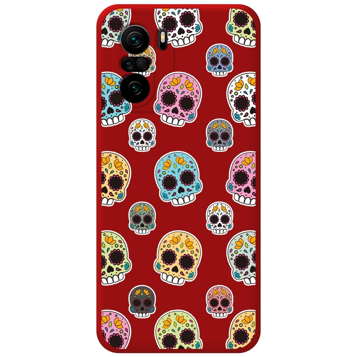 Funda Silicona Líquida Roja para Xiaomi POCO F3 5G / Mi 11i 5G diseño Catrina Dibujos