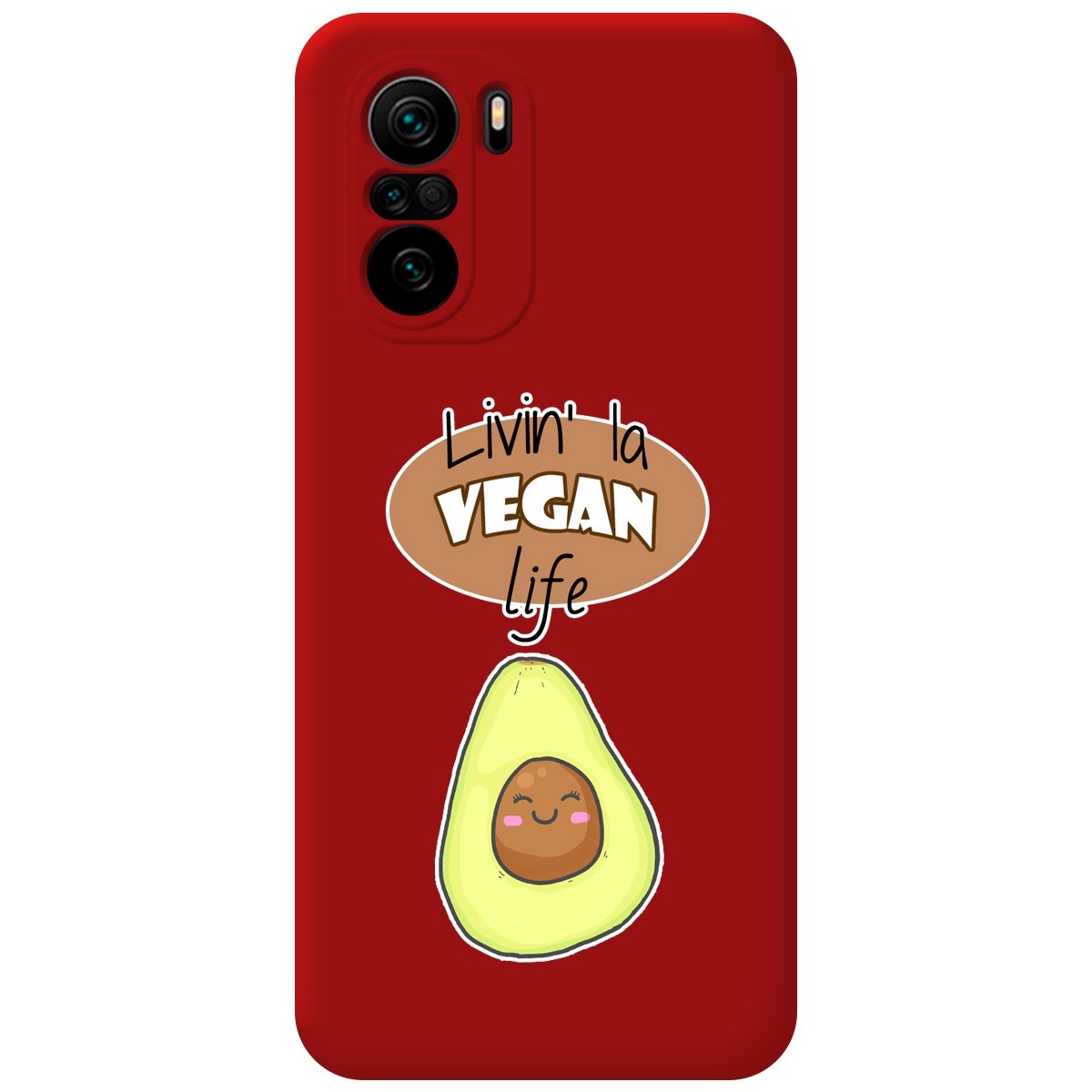 Funda Silicona Líquida Roja para Xiaomi POCO F3 5G / Mi 11i 5G diseño Vegan Life Dibujos