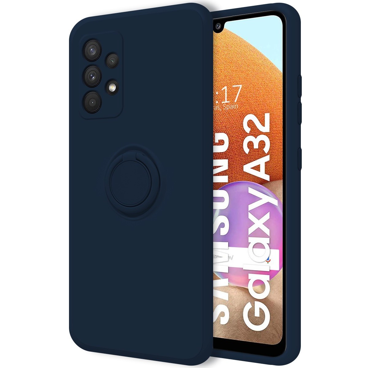 Funda Silicona Líquida Ultra Suave con Anillo para Samsung Galaxy A32 4G color Azul