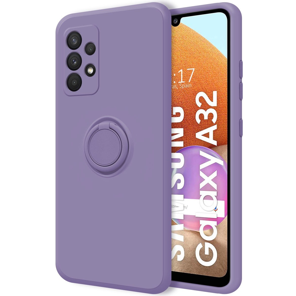 Funda Silicona Líquida Ultra Suave con Anillo para Samsung Galaxy A32 4G color Morada