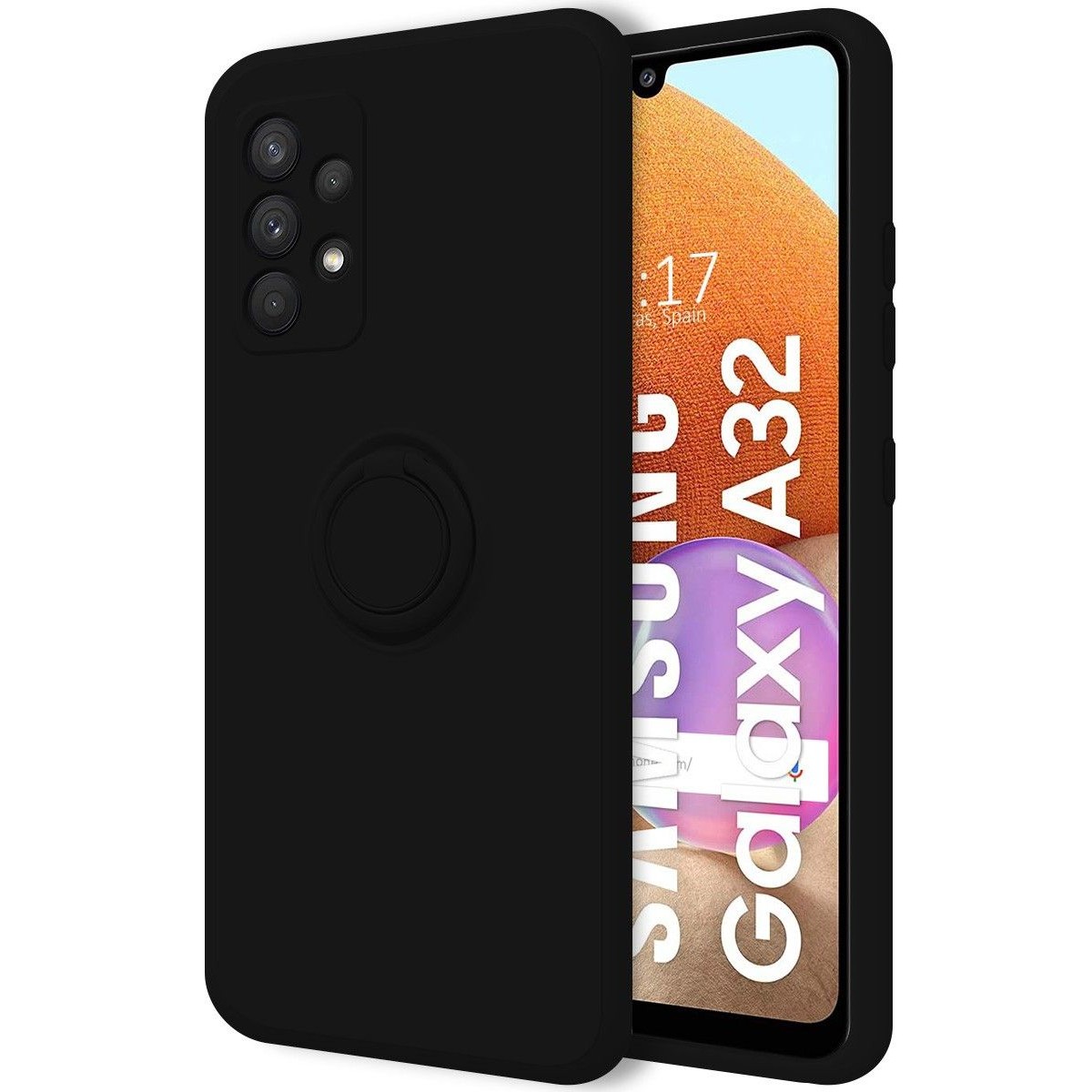 Funda Silicona Líquida Ultra Suave con Anillo para Samsung Galaxy A32 4G color Negra