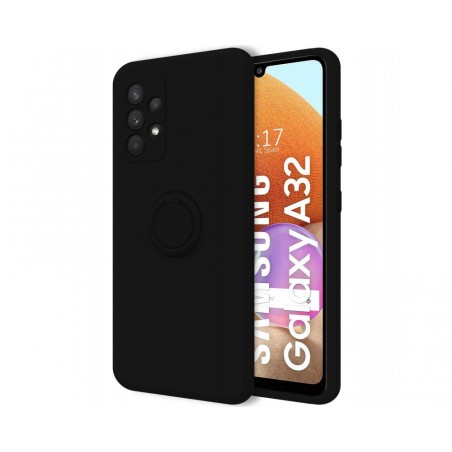 Funda Silicona Líquida Ultra Suave con Anillo para Samsung Galaxy A32 4G color Negra