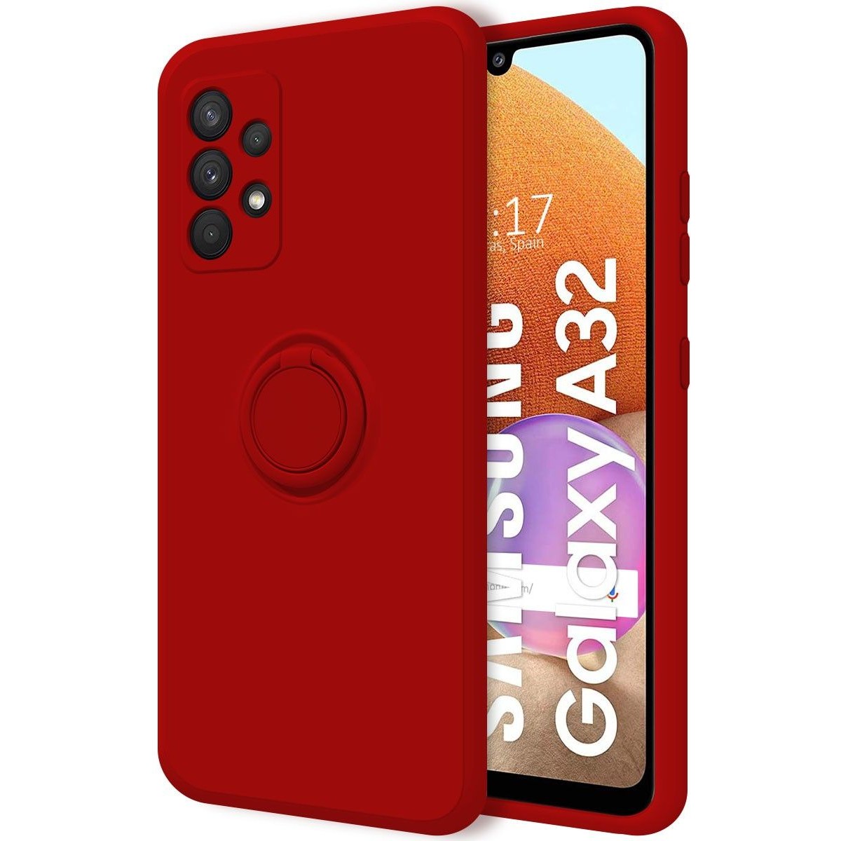 Funda Silicona Líquida Ultra Suave con Anillo para Samsung Galaxy A32 4G color Roja