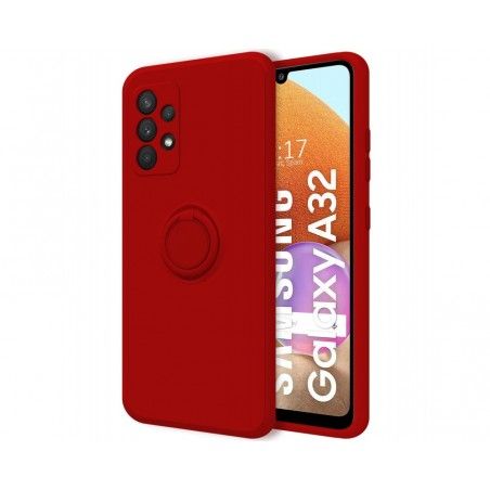 Funda Silicona Líquida Ultra Suave con Anillo para Samsung Galaxy A32 4G color Roja