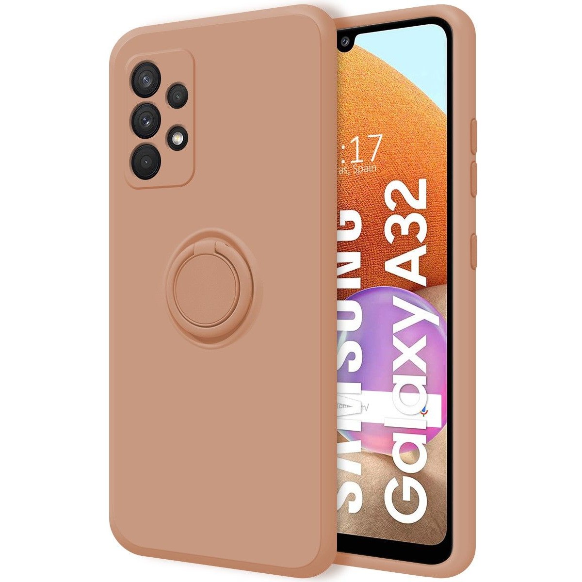 Funda Silicona Líquida Ultra Suave con Anillo para Samsung Galaxy A32 4G color Rosa