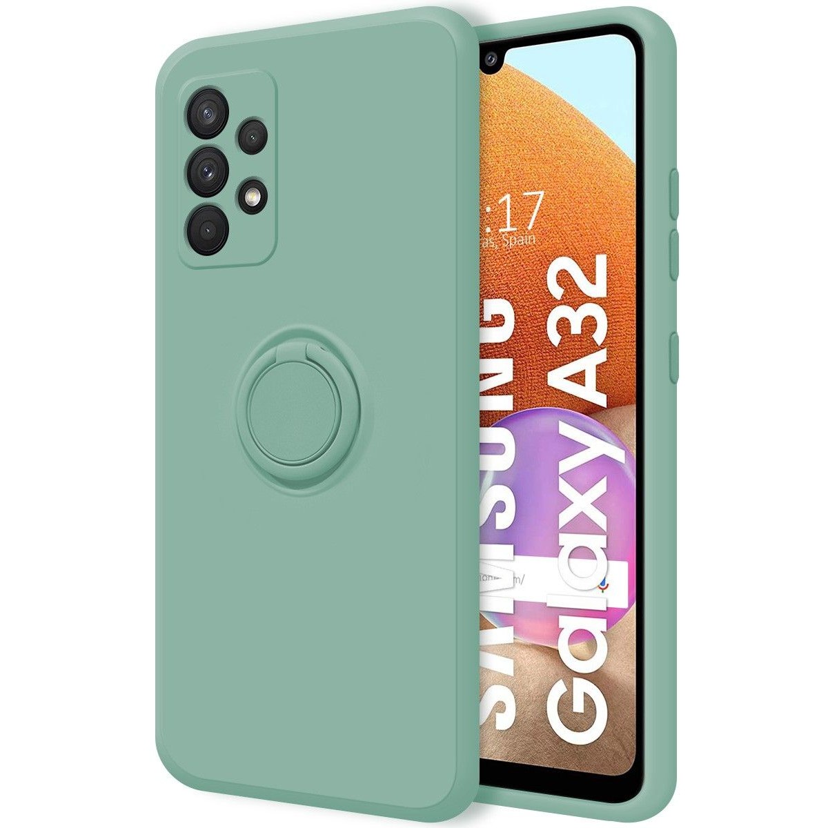 Funda Silicona Líquida Ultra Suave con Anillo para Samsung Galaxy A32 4G color Verde