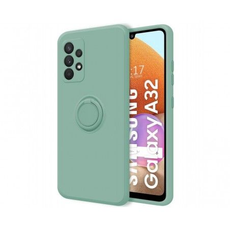 Funda Silicona Líquida Ultra Suave con Anillo para Samsung Galaxy A32 4G color Verde